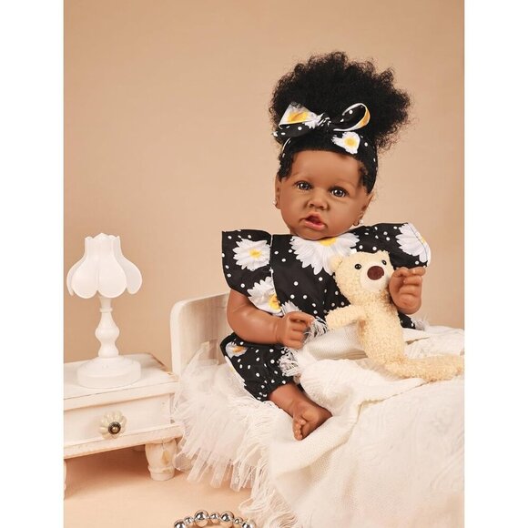 🆕22.8 Inch Reborn Doll with Soft Cloth Body African American Hazel Girl Doll - Picture 6 of 8